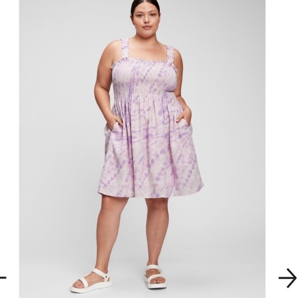 GAP Smocked Mini Dress-  Pink + Purple Tie Dye - Size Large - Picture 4 of 7